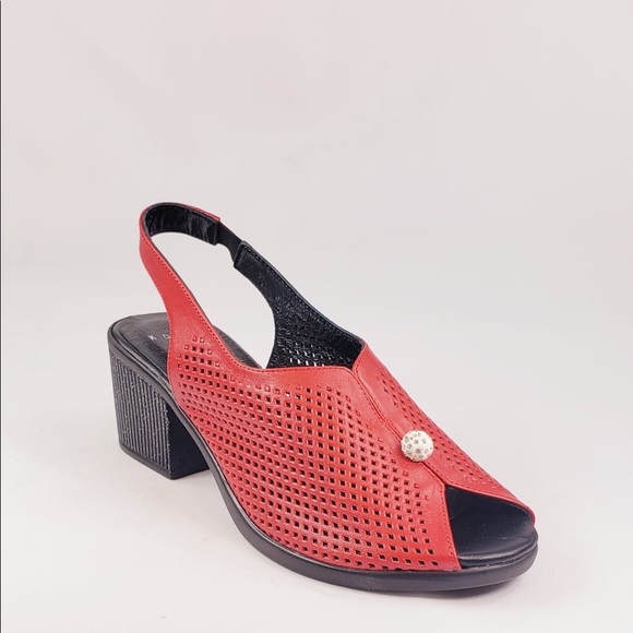 Norka Leather Perforated Sandals in Red - Picture 1 of 4